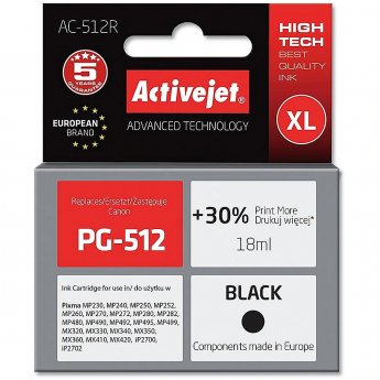ActiveJet AC-512R Ink cartridge (replacement for Canon PG-512; Premium; 18 ml; black)