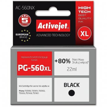 ActiveJet AC-560NX Printer Ink for Brother, Replacement Canon PG-560XL; Supreme; 22 ml; black