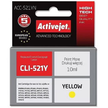 ActiveJet ACC-521YN Ink cartridge (replacement for Canon CLI-521Y; Supreme; 10 ml; yellow)