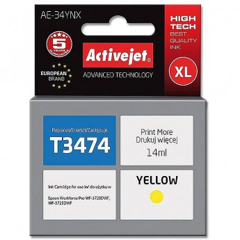 ActiveJet AE-34YNX Ink Cartridge (replacement for Epson 34XL T3474; Supreme; 14 ml; yellow)