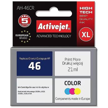 ActiveJet AH-46CR ink (replacement for HP 46 CZ638AA; Premium; 21 ml; color)