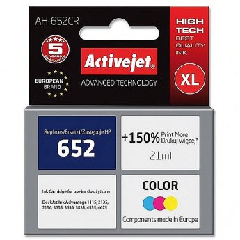 ActiveJet AH-652CR (zamiennik HP 652 F6V24AE; Premium; 21 ml; kolor)