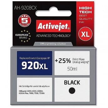 ActiveJet AH-920BCX HP Printer Ink, Compatible with HP 920XL CD975AE;  Premium;  50 ml;  black. Prints 25% more.