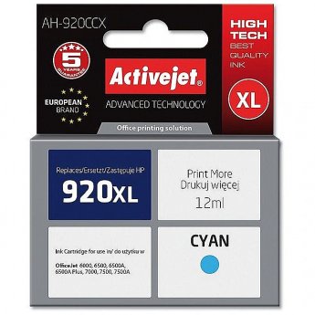 ActiveJet AH-920CCX HP Printer Ink, Compatible with HP 920XL CD972AE;  Premium;  12 ml;  blue.