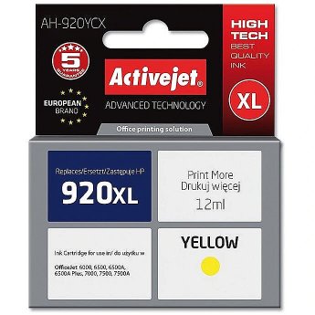 ActiveJet AH-920YCX HP Printer Ink, Compatible for HP 920XL CD974AE;  Premium;  12 ml;  yellow.