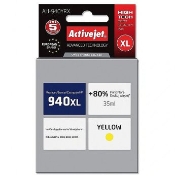 ActiveJet AH-940YRX Ink Cartridge for HP Printer, Compatible with HP 940XL C4909AE;  Premium;  35 ml;  yellow. Prints 80% more.