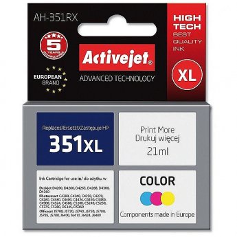ActiveJet Ink Cartridge AH-351RX for HP Printer, Compatible with HP 351XL CB338EE;  Premium;  21 ml;  colour.