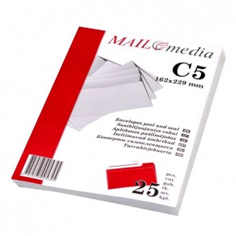 Aploksnes C5,162x229 mm, 25 gab./iepak.