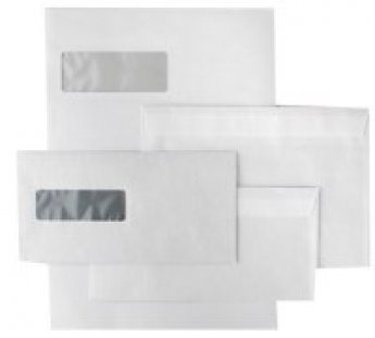 Aploksnes DL HK, E65, 110 x 220 mm, ar logu 30 x 90mm, 75g, baltas, 1000 gab./iepak.