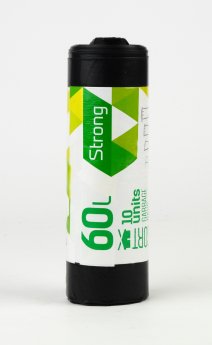 Atkritumu maisi SORTEX, tilpums 60 L, 10 gab., 30 mkr, melni, LDPE, 60 x 75 cm