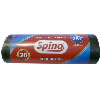 Atkritumu maisi SPINO, tilpums 25 L, 20 gab., 9 mkr, HDPE, 48 x 60 cm, melnā krāsā