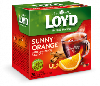 Augļu tēja LOYD Pyramids ar sildošu efektu Sunny Orange ar kanēli un krustnagliņām, 20x2 g