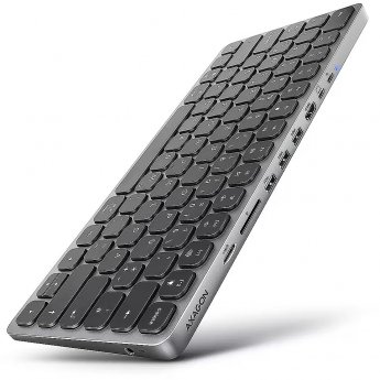 Axagon HMC-KB USB-C Tastatur, microSD/SD, 3x USB-A 3.0, HDMI 4K/60Hz, PD 100W, Audio - DE Layout