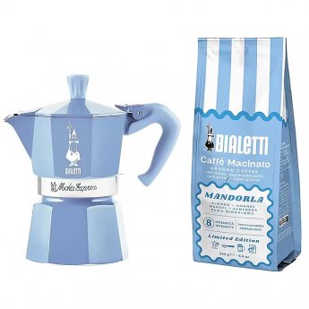 Bialetti Moka Express, Blue - 3 cups & almond coffee
