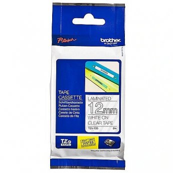 Brother TZE-135 LAMINATED TAPE 12MM 8M WHITE ON CLEAR