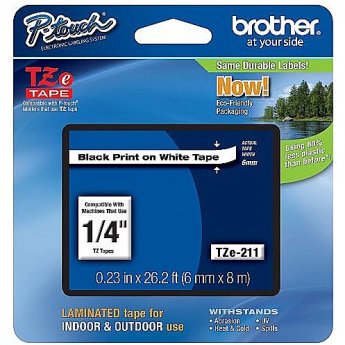 Brother TZ-E211, 6mm, black on white, adhesive, p-touch tape