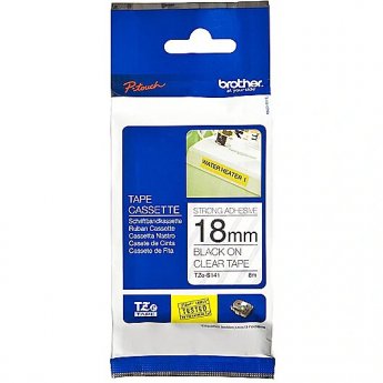 Brother TZE-S141 SPECIAL TAPE 18MM BLACK ON CLEAR STRONG ADHESIVE