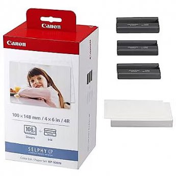 Canon KP-108IN Colour Ink Cartridge with 108 Sheets postcard size (100 x 148mm) paper (for CP-100/200/220/300/330/400/500/510/600/710-770) NEW