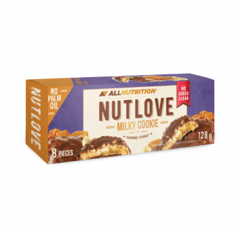 Cepumi NUTLOVE Milky, ar karameļu zemesriekstiem, bez cukura, 128g