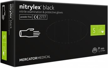 Cimdi nitrila Nitrylex PF, bez pūdera, melni, S izm., 100gab