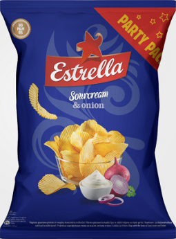 Čipsi ESTRELLA,  krējuma un sīpolu garša, 180 g