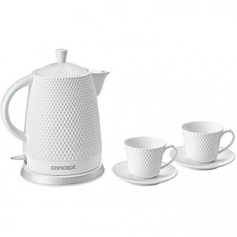 Concept ceramic kettle RK0040, White - 2 cups + 2 saucers included