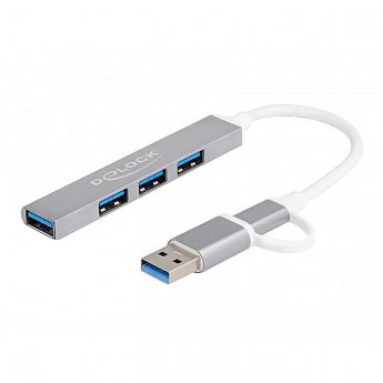 Delock 4 Port Slim USB Hub with USB Type-C or USB Type-A, USB hub