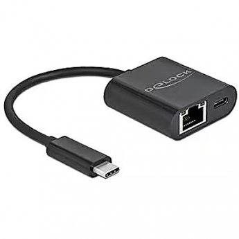 Delock USB-C adapter> Gigabit LAN + PW black - LAN 10/100/1000 Mbps with Power Delivery