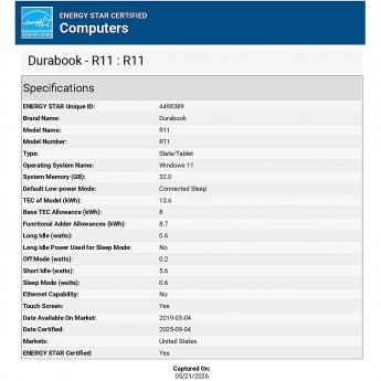 Durabook | Rugged Tablet | R11 4G LTE + GPS, RF Pass Through Antenna | 11.6 " | Black | Sunlight Readable 1000 nits | 1920 x 1080 pixels | Intel Core | i5-1235U | 16 GB | 256 GB | Wi-Fi | Front camera | 2 MP | Rear camera | 11 MP | Bluetooth | 5.3 | Windo