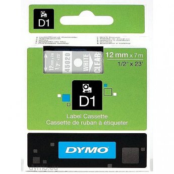 DYMO D1-TAPE 12MM X 7M WHITE ON TRANSPARENT             IN