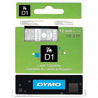 DYMO D1-TAPE 12MM X 7M WHITE ON TRANSPARENT             IN