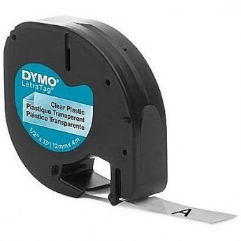 DYMO label printer tape LetraTag Plastic 12mmx4m, black/transparent