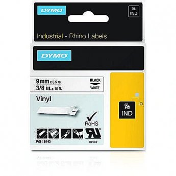 DYMO RHINO TAPE VINYL 9MM/5.5M BLACK ON WHITE