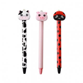 Dzēšama pildspalva COW PIG LADYBUG