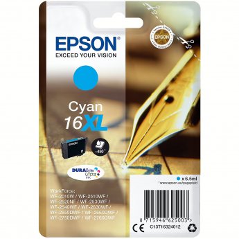 Epson 16XL ink cartridge cyan high capacity 6.5ml 450 pages 1-pack blister without alarm