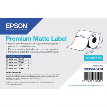 Epson 1ROLL PREMIUM MATTE LABEL CONT 76MM X 35M MINORDERQTY 18