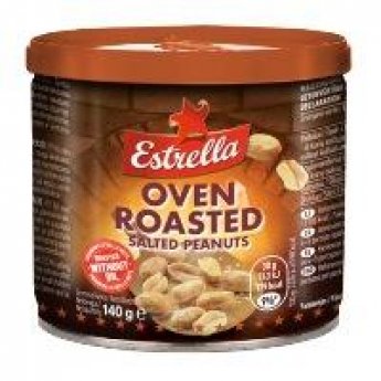 Estrella zemesrieksti krāsnī cepti un sālīti (bundžā), 140g