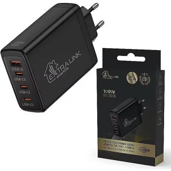 ExtraLink Smart Life Fast Charger 100W GaN | Charger | 3x USB-C, USB-A, CHARESL01