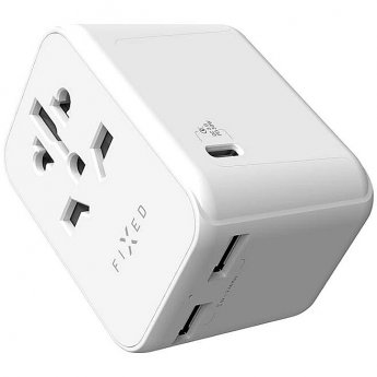 Fixed | Voyager World Adapter | FIXCT30-1C2A-WH | USB-A/USB-C | Travel Adapter