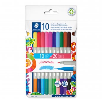 Flomasteri STAEDTLER, abpusēji, divkrāsu, 10 gab.