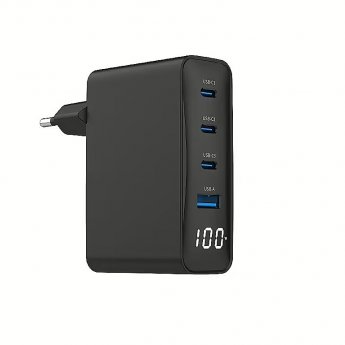 Gembird Universal charger 100W GaN 1xUSB-A 3xUSB-C fast charger LCD black