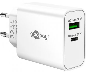 Goobay USB-C™ PD GaN Dual-Schnellladegerät (30 W) weiß