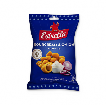Grauzdēti rieksti ESTRELLA  kraukšķīgā apvalkā ar krējuma un sīpolu garšu 140g