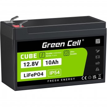 Green Cell CUBE LiFePO4 10Ah 12.8V 128Wh Lithium-iron-phosphate battery for power and emergency lighting, control panels