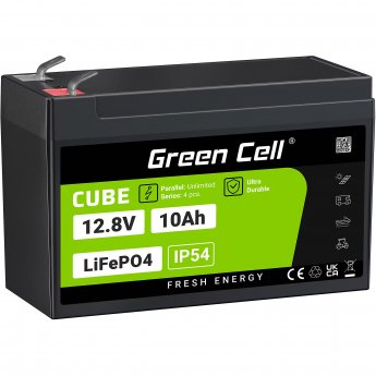 Green Cell CUBE LiFePO4 10Ah 12.8V 128Wh Lithium-iron-phosphate battery for power and emergency lighting, control panels
