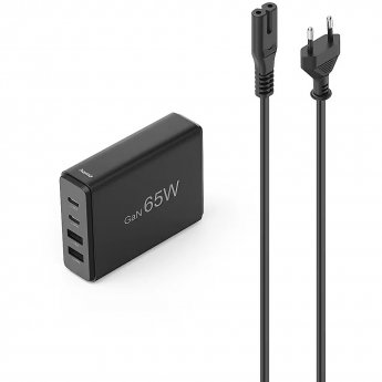 Hama GaN 65W PD/QC 2x USB-C, 2x USB-A czarna