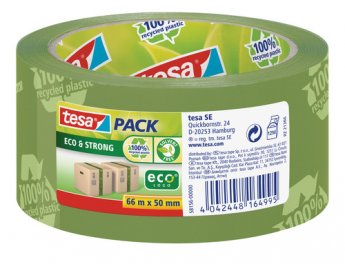 Iepakošanas līmlente tesapack® Eco & Strong, zaļa, 66m x 50mm