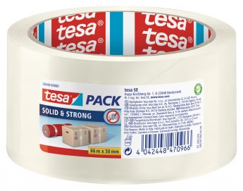 Iepakošanas līmlente Tesapack SOLID & STRONG, caurspīdīga,  66m x 50mm