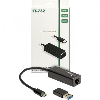 Inter-Tech USB adapter Argus IT-732, USB-C plug > RJ-45 socket (black, 10/100/1,000/2,500 Mbit/s)