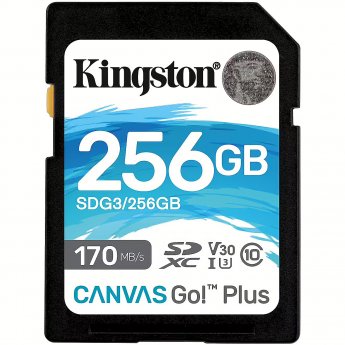 Kingston Canvas Go Plus, SDXC, 256GB, Class 10, UHS-I, U3, V30